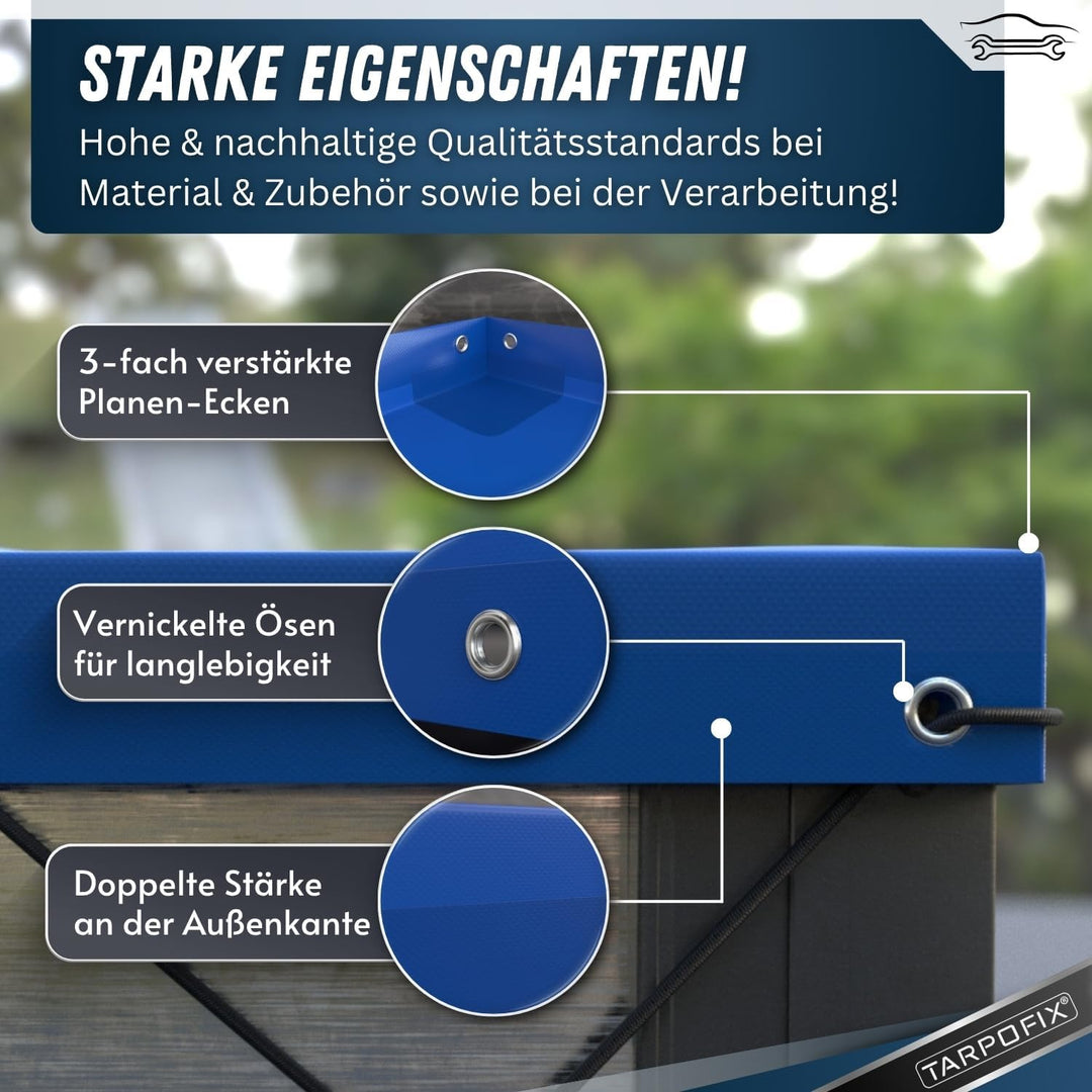 Tarpofix® Anhängerplane Flachplane 140 x 115 x 8 cm - inkl. Planengummi - randverstärktes Anhänger P