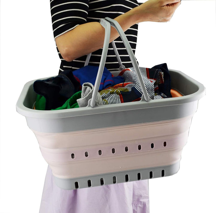 SAMMART 19L Collapsible Tub with Handle - Portable Outdoor Picnic Basket/Crater - Foldable Shopping