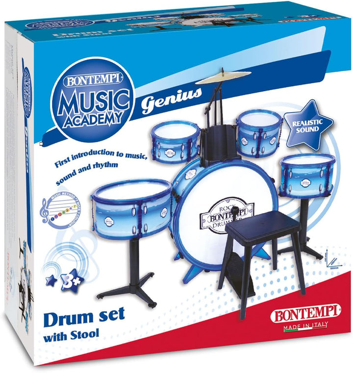 Bontempi – 51 4831 – Akku Rock Drummer 5 Trommeln, 514831, weiss Blau Blanc; Bleu, Blanc; Bleu