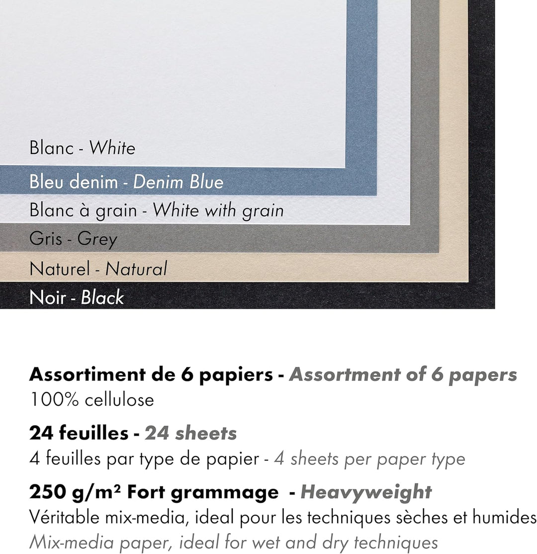 Clairefontaine 975410C - Packung mit 4 Blöcken Paint´ON DIN A4, kopfseitig geleimt, 24 Blatt, 250g,