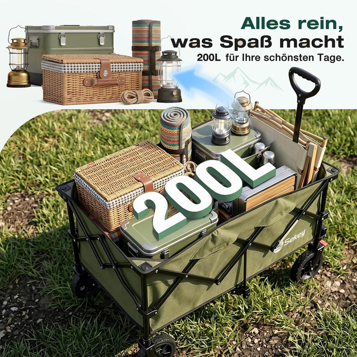 Sekey XXL Plus Bollerwagen Faltbar 200L 200KG Tragkraft, Faltbarer Bollerwagen Geländetauglich mit B