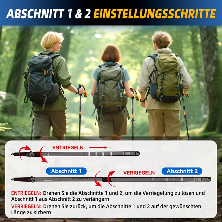 Clostnature Wanderstöcke Teleskop Aluminium - Nordic Walking Stöcke für Damen und Herren, 58-135cm L