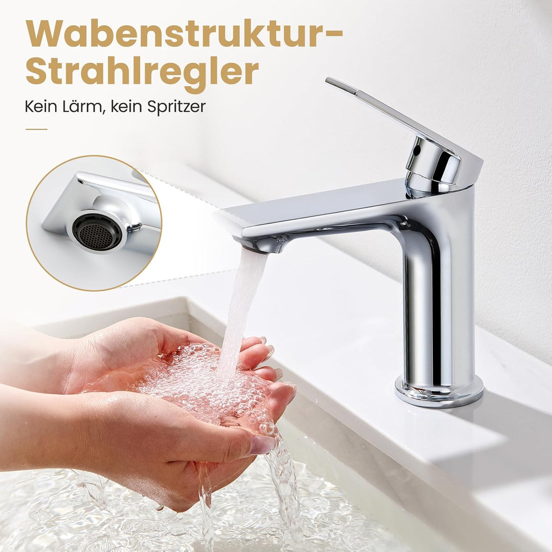 CECIPA Wasserhahn Bad, Bleifreie Waschtischarmatur mit Auslaufhöhe 11cm | Abnehmbarer Strahlregler m