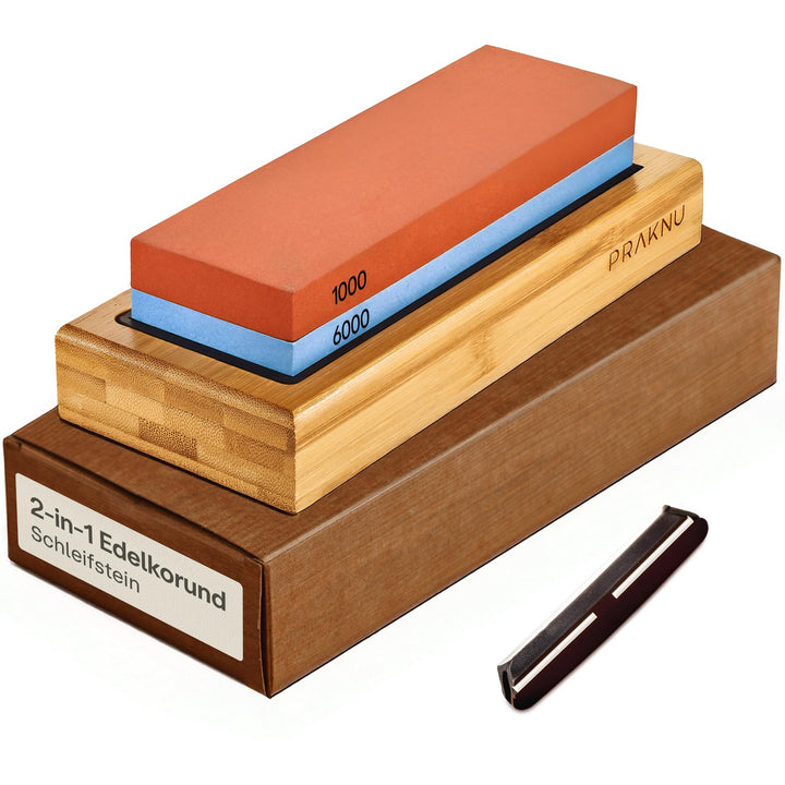 Schleifstein Messerschärfer 1000/6000 - Wetzstein für Messer mit rutschfestem Silikon und FSC® Bambu