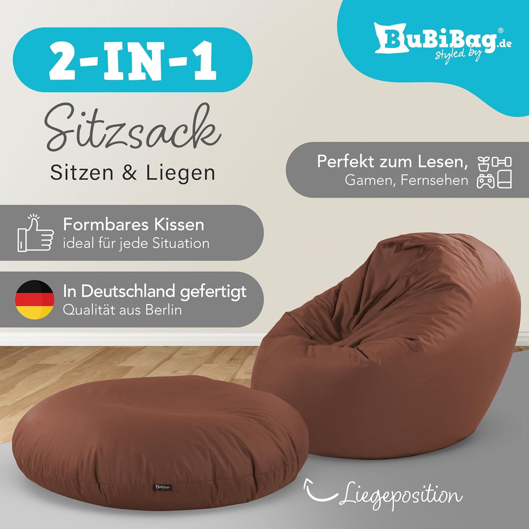 BuBiBag 2in1 Sitzsack L - XXL mit Füllung für Kinder &amp; Erwachsene, Gaming Beanbag &amp; Bodenkissen für