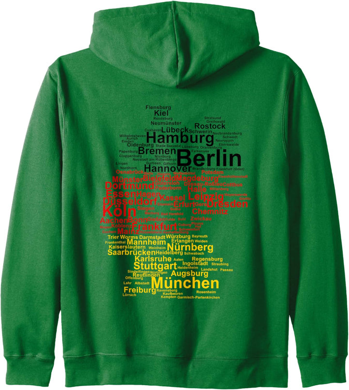 Deutschland Karte Umriss Städte Berlin Hamburg Köln Flagge Kapuzenjacke