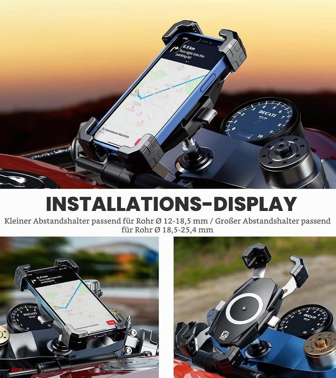 Kewig Motorrad Gabelschaft Handyhalterung, Motorrad Handyhalterung, 1S One-Push, Automatisches Verri