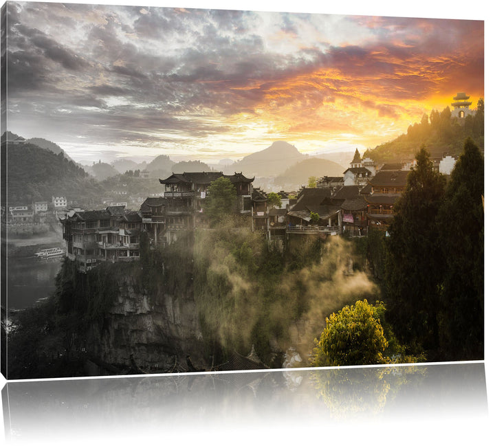 Pixxprint Gigantisches Dorf in China als Leinwandbild/Grösse: 100x70 cm/Wandbild/Kunstdruck/fertig b