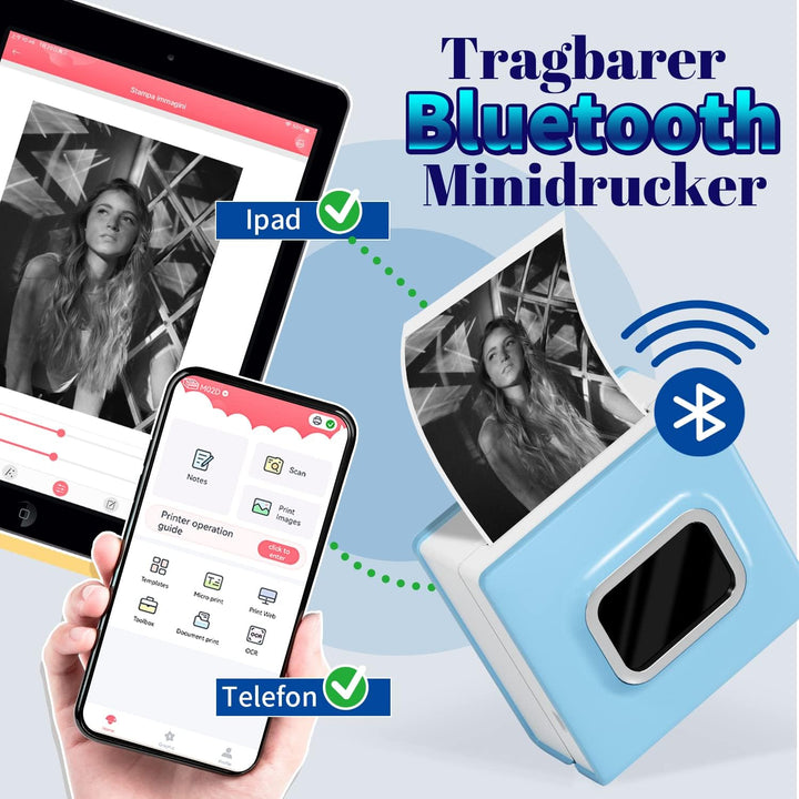 PokeLabel M02D Mini Drucker, Taschendrucker für Smartphone &amp; Tablet, Thermo-Fotodrucker zum Drucken