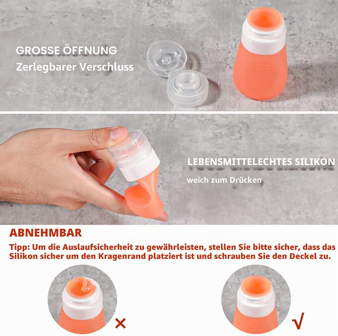 webake Salatdressing Flasche Silikon 5 Stück 55 ml Tragbar Salatdressing Shaker Behälter Quetschflas
