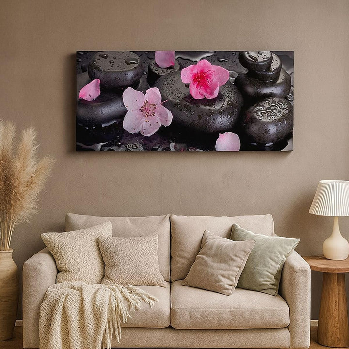 Wandbilder Dekoration Wohnzimmer Blumen Steine Tropfen Spa Panorama Bilder auf Leinwand 120x50cm Lei