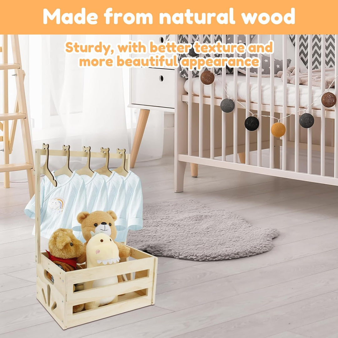 Holz Baby Geschenk Korb Mit Griff Holzkiste Baby Geschenk Mit 5 KleiderbüGel KleiderstäNder Aufbewah