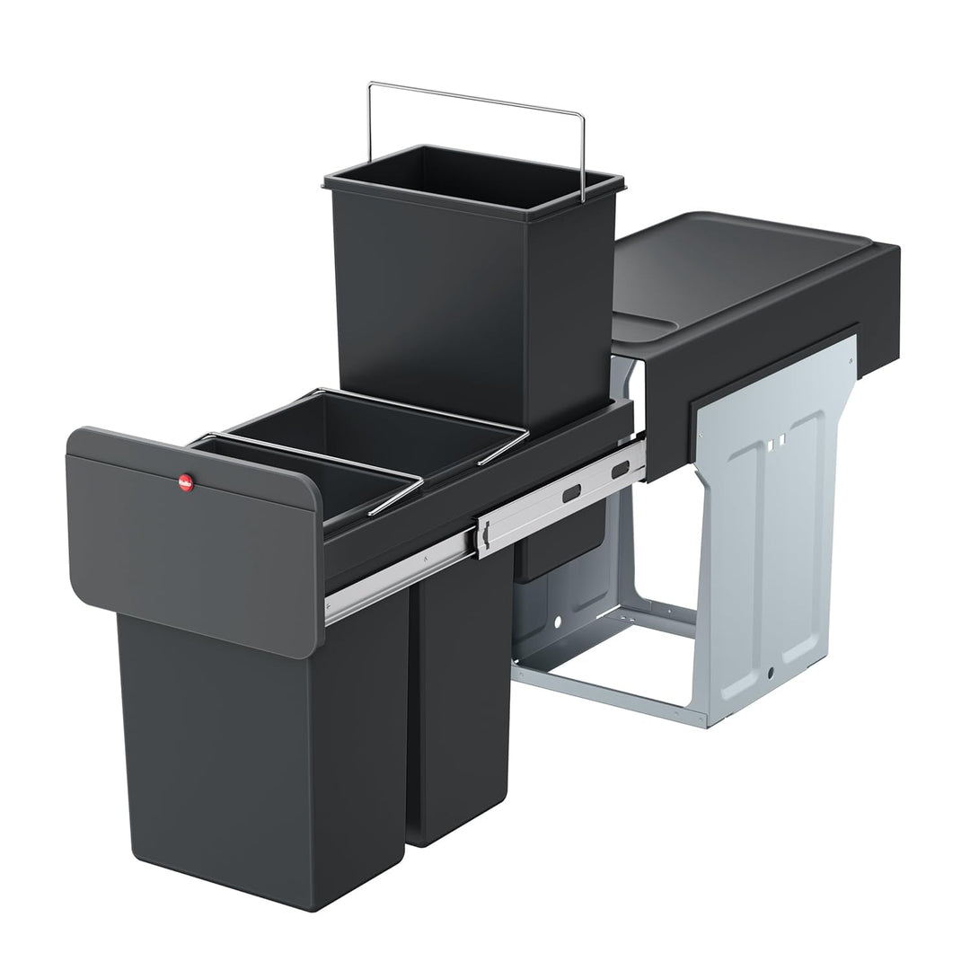 Hailo EcoLine Design Trio L Einbau-Mülltrennungs-System | 3x10L | 30L | Trio Mülltrenner mit Vollaus