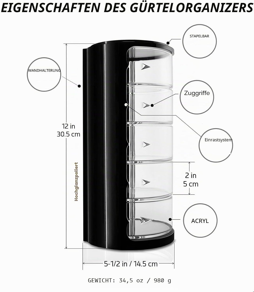 ELYPRO Gürtel-Organizer – Acryl-Organizer und Display für Accessoires wie Gürtel, Schmuck, Uhrenetui