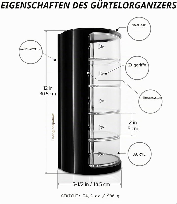 ELYPRO Gürtel-Organizer – Acryl-Organizer und Display für Accessoires wie Gürtel, Schmuck, Uhrenetui