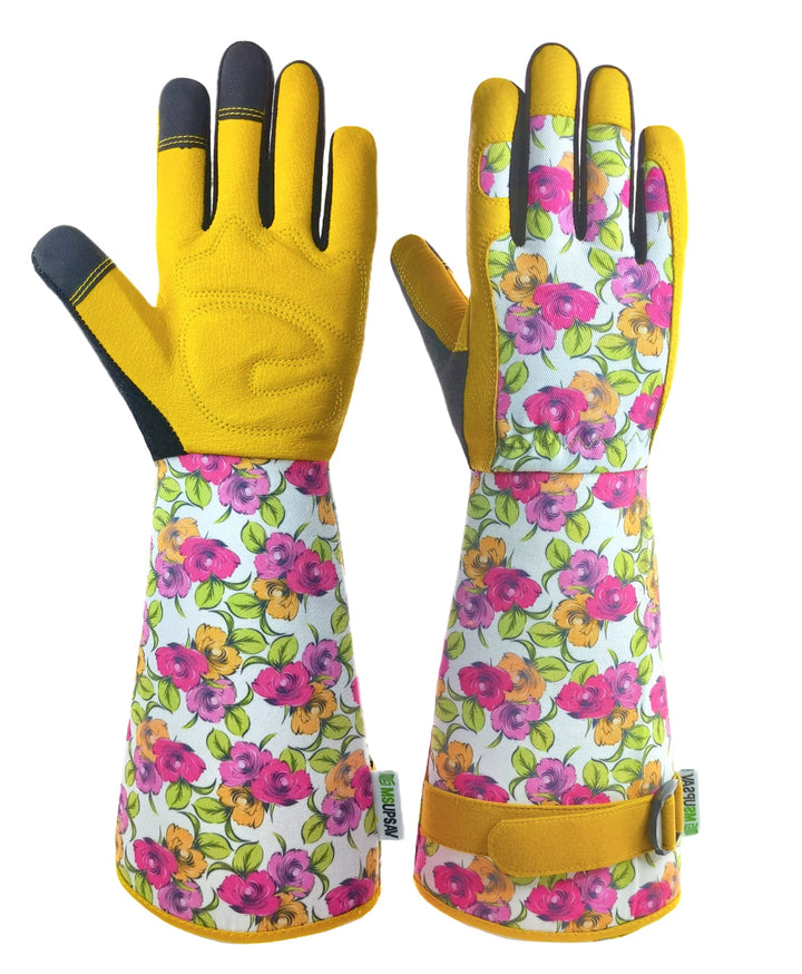 Gartenhandschuhe aus Leder für Damen, lange Manschette, Gartenhandschuhe mit Touchscreen-Design, Sic