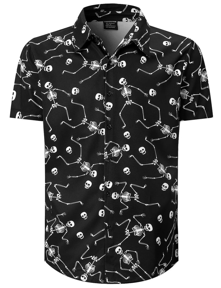 Herren Halloween Shirt Kostüm Kurzarm Knopf Nach Oben Hemd M Skelett, M Skelett