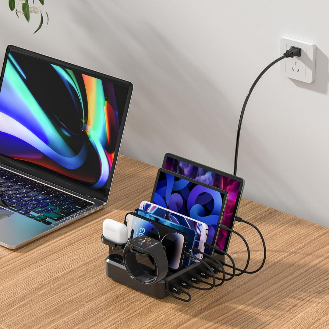 ZWOOS 68W/12A USB Ladestation mit 6 Anschlüssen und 20W PD Schnellladung für iPhone 14/13, 2-in-1 iW