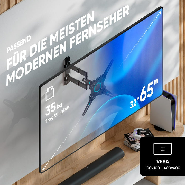 ONKRON TV Wandhalterung schwenkbar für 32-65 Zoll TVs bis zu 35 kg, universal TV Wandhalterung auszi
