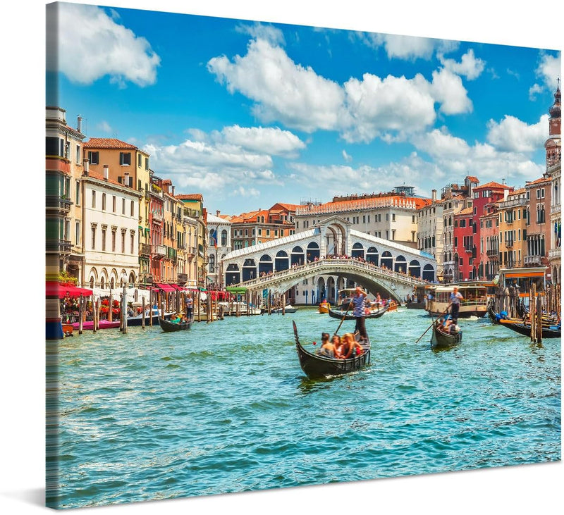 PICANOVA – Leinwandbild 100x75cm Rialtobrücke Venedig – Leinwanddruck – Wandbild Kunstdruck Auf 2cm