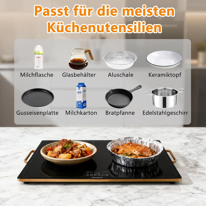 Warmhalteplatte 60x40 cm, 300W Elektrische Wärmeplatte mit Touchscreen, Temperatur einstellbar, Sich