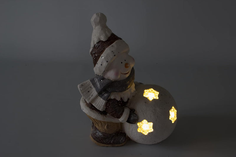 NATIV Weihnachtsdeko Schneemann mit LED beleuchteter Schneekugel | Weihnachtsschmuck aus Magnesia |