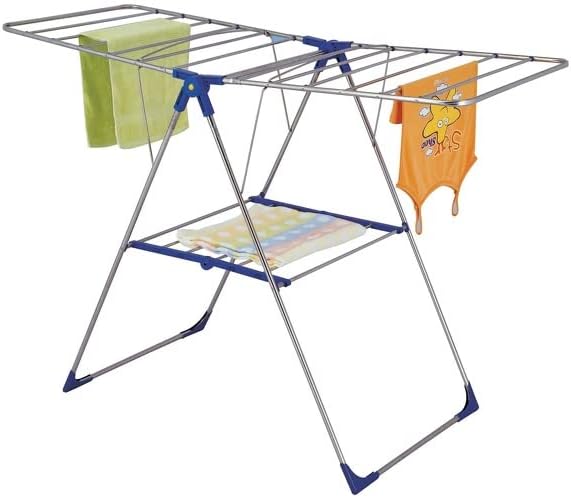 MSV - Wäscheständer Grand Tétras 18M aus Edelstahl Grau &amp; Schwarz, Masse 137x60x92cm, faltbar, ideal