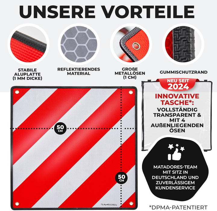 MATADORES Premium 2in1 Warntafel für Italien UND Spanien + Portugal inkl. Tasche | Aluminium, 50x50c
