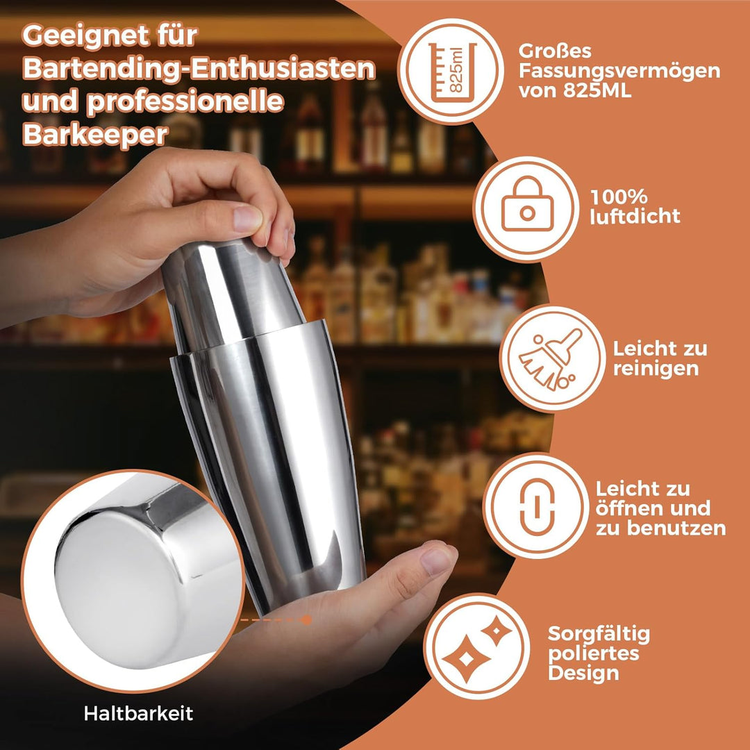 Sosayet Cocktail Set - 825ml Boston Shaker Geschenkset - Premium Cocktail Shaker Set aus Edelstahl m