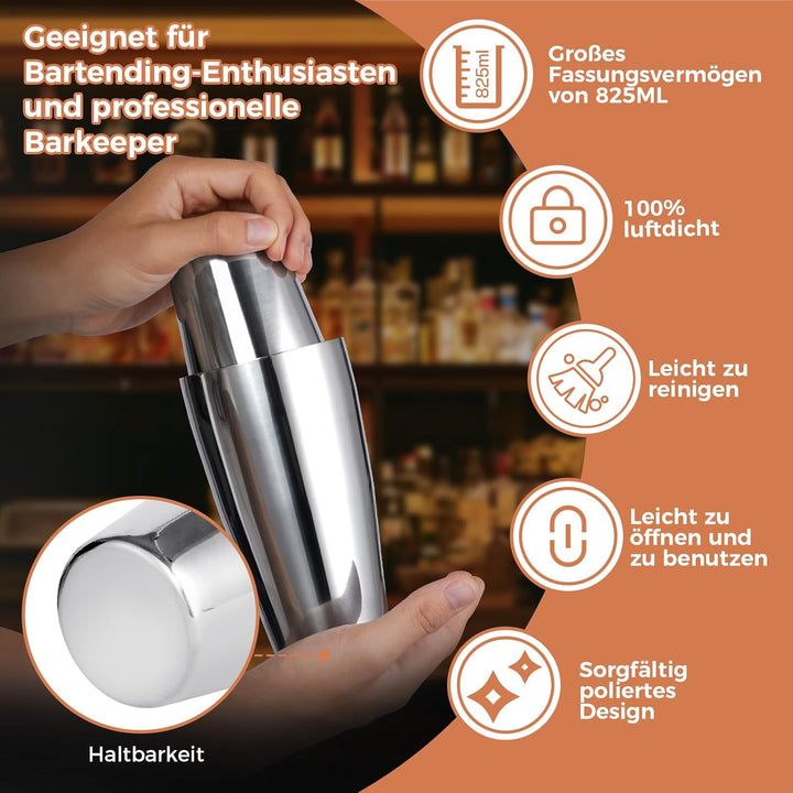 Sosayet Cocktail Set - 825ml Boston Shaker Geschenkset - Premium Cocktail Shaker Set aus Edelstahl m