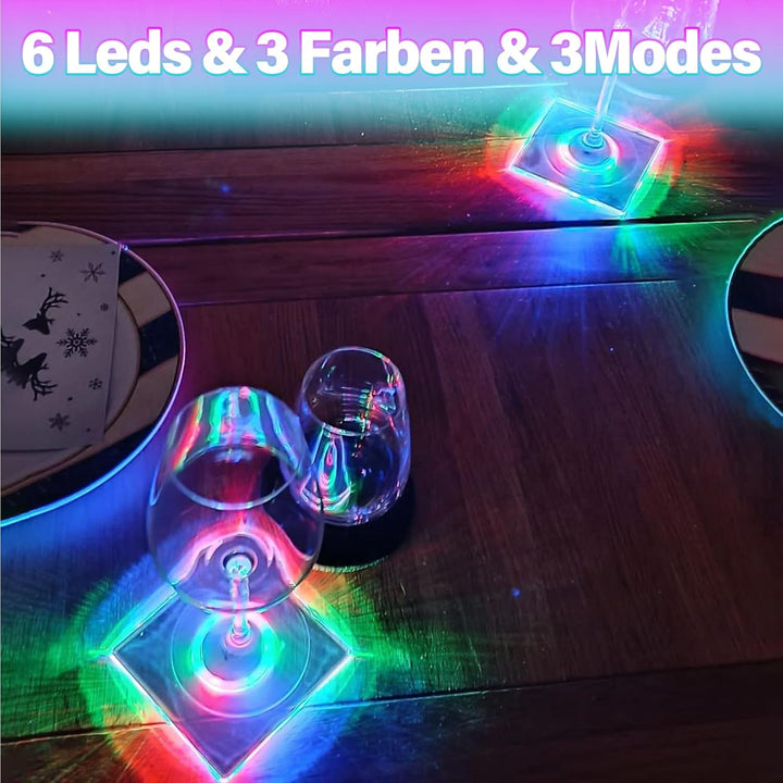 MEDOYOH 4er-Set Quadratisch Bunt LED Untersetzer für Getränke, ON/Off Taste Getränke Untersetzer Set
