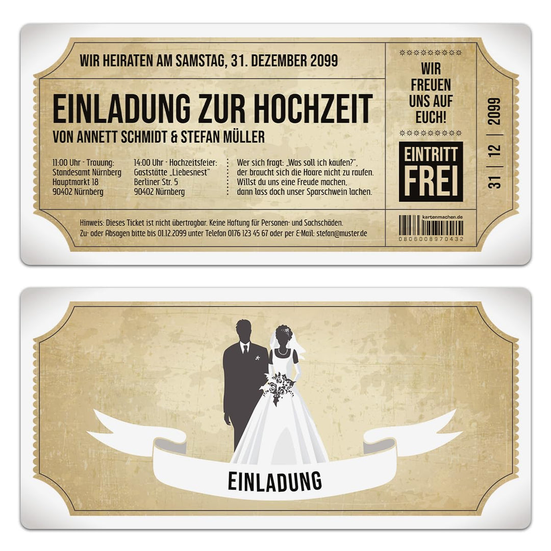 Kartenmachen.de Personalisierte Einladungskarten zur Hochzeit (ab 10 Stück Sets selbst gestalten) al