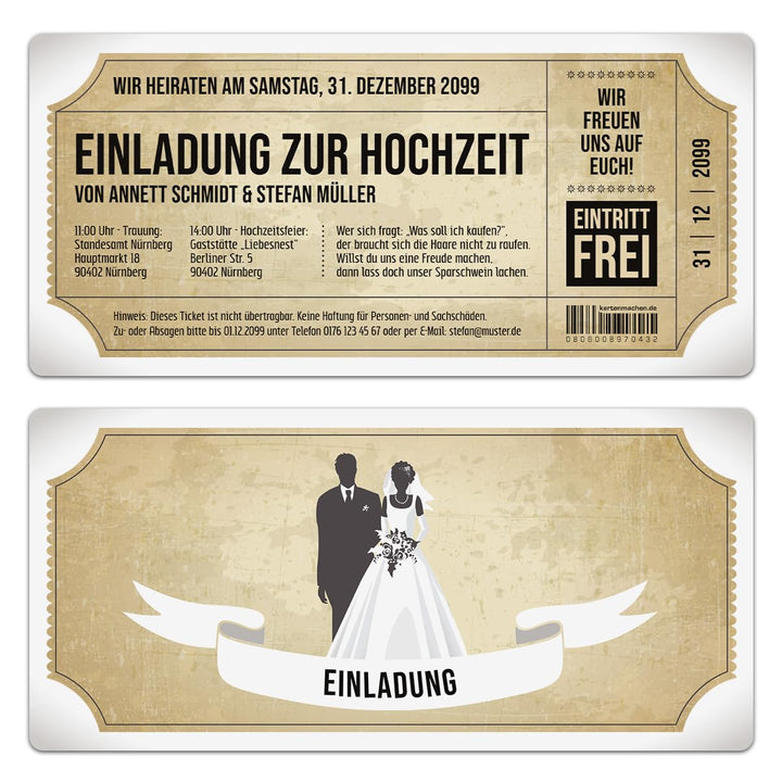 Kartenmachen.de Personalisierte Einladungskarten zur Hochzeit (ab 10 Stück Sets selbst gestalten) al