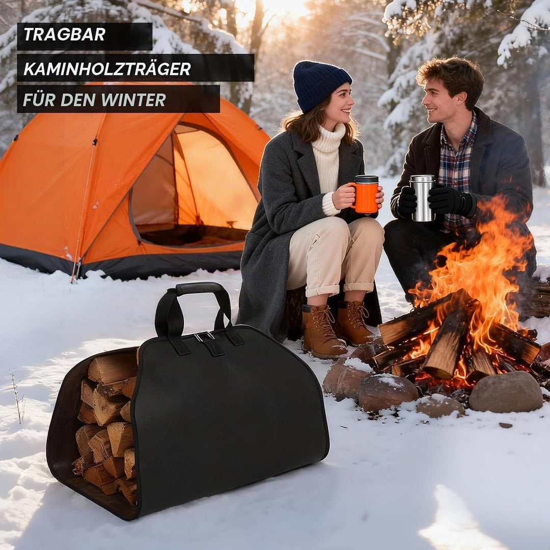 Brennholztasche und feuerfeste Kaminmatte, tolles Geschenk für die Hütte, grosse Brennholz-Tragetasc