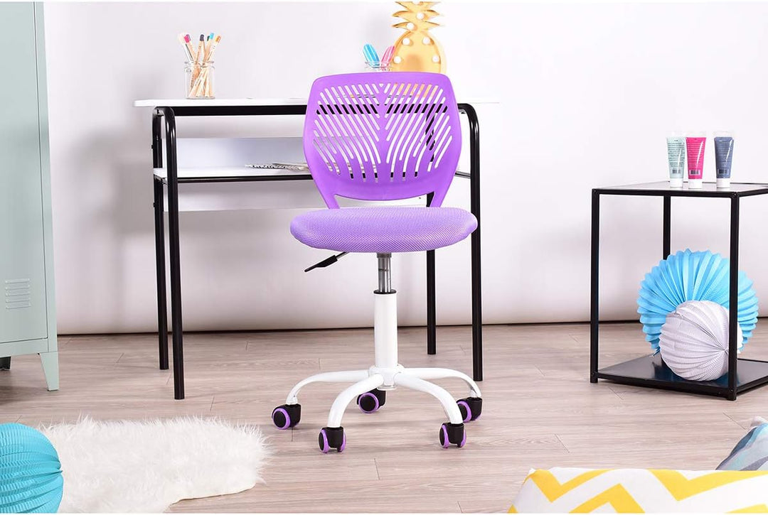 Verstellbarer Bürostuhl, Computerstuhl, Stoffsitz, Bürostuhl, Drehstuhl, ohne Arm, Violett Lila, Lil