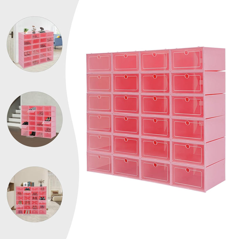 Schuhboxen - 24 Stück Schuhbox, Schuhboxen Stapelbar und Faltbar - Flip-Top-Design, Schuh Organizer