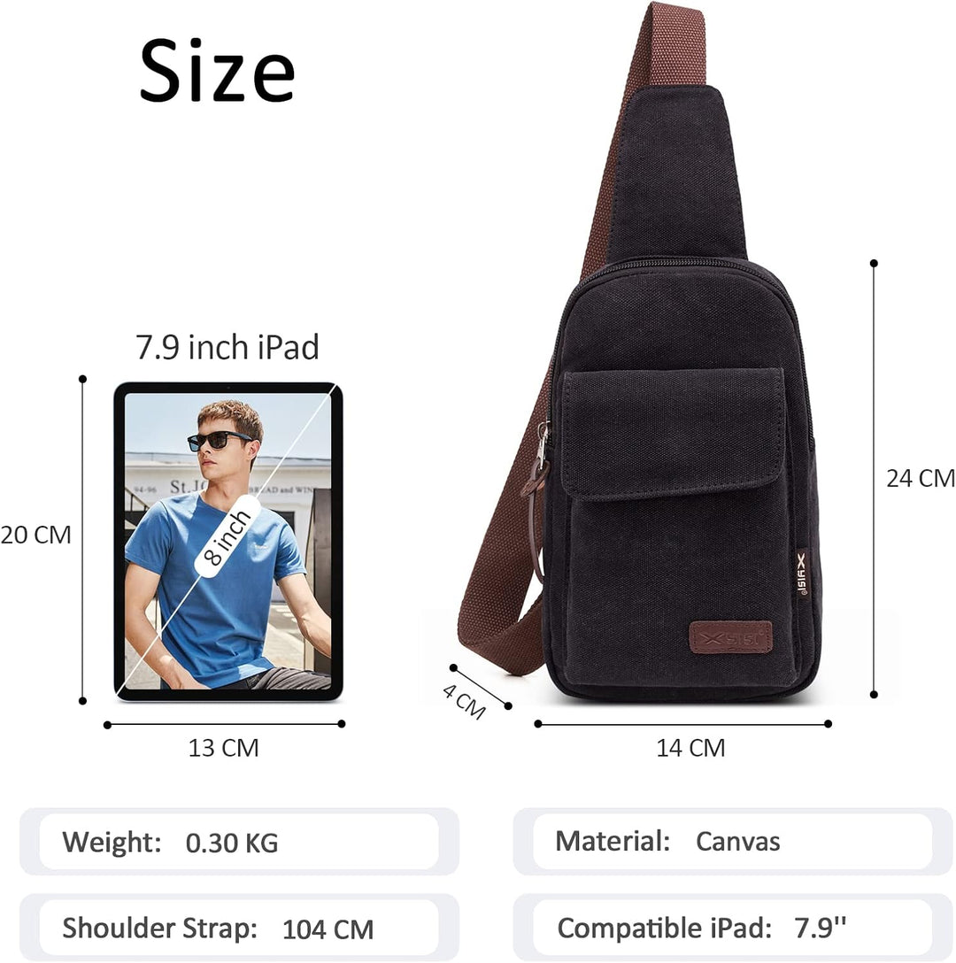 VARLIVOO Retro Sling Bag Damen Herren Canvas Brusttasche Umhängetasche Leichte Schultertasche Klein