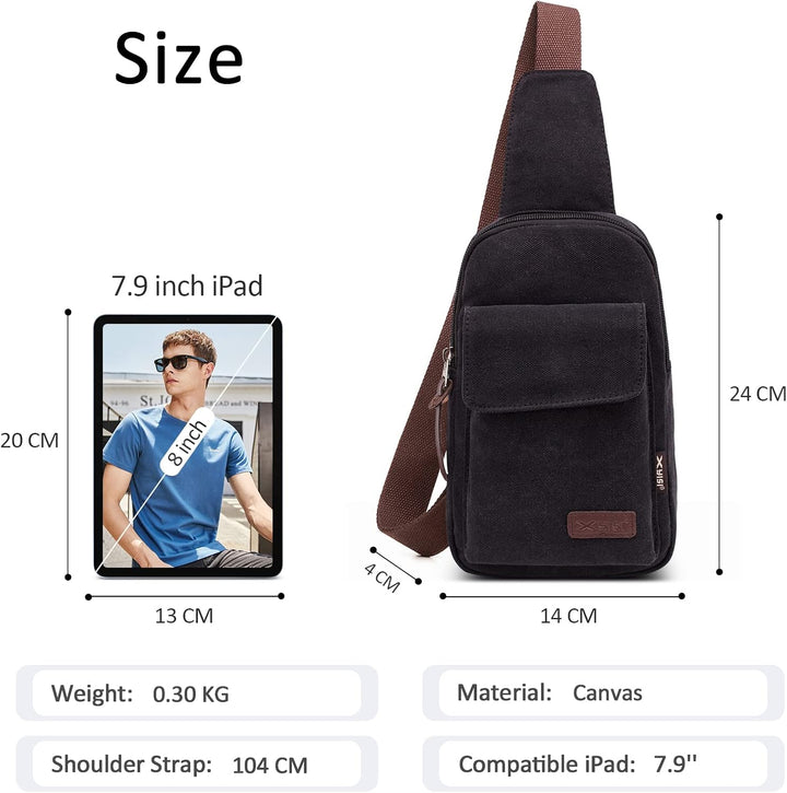 VARLIVOO Retro Sling Bag Damen Herren Canvas Brusttasche Umhängetasche Leichte Schultertasche Klein