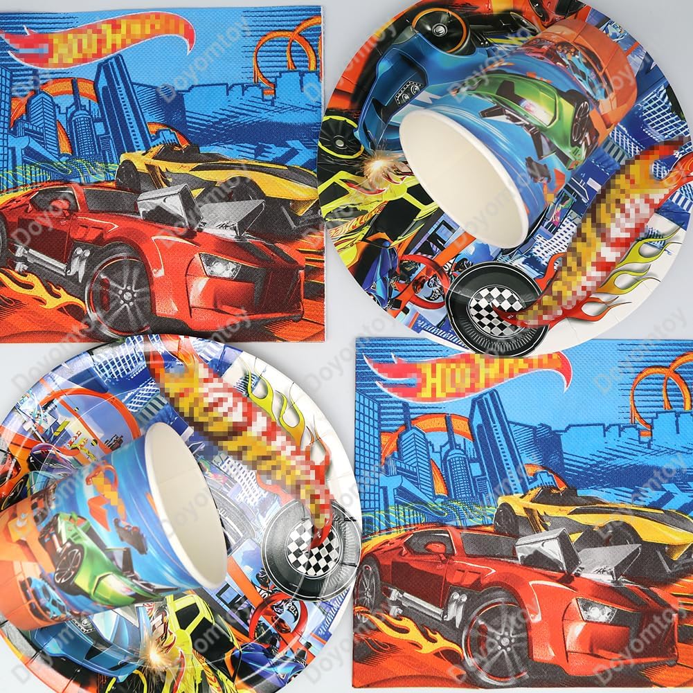 Racing Car Geburtstag Deko,Doyomtoy Partygeschirr Rennauto Geburtstag Party Set Geburtstagsteller Ta