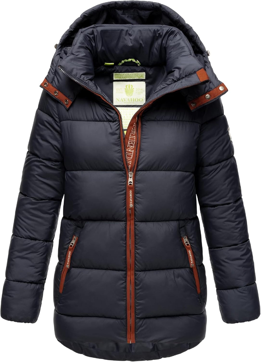 Navahoo Damen Kurze Winterjacke Steppjacke warm mit Abnehmbarer Kapuze aus recycelten Materialien Wa