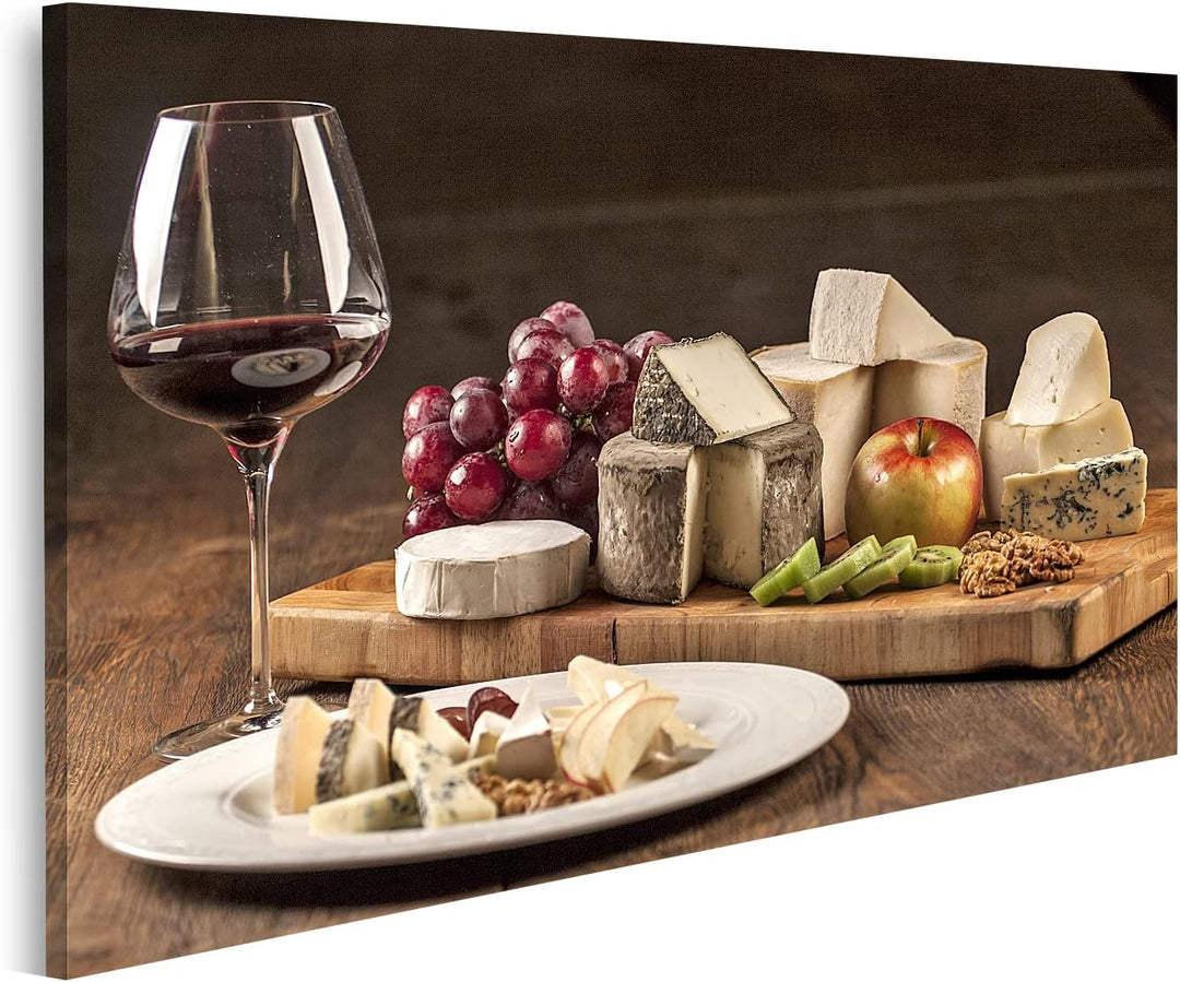 islandburner Bild auf Leinwand Wein Käseteller Spezialitäten Bilder Wandbilder Poster Leinwand 100x5