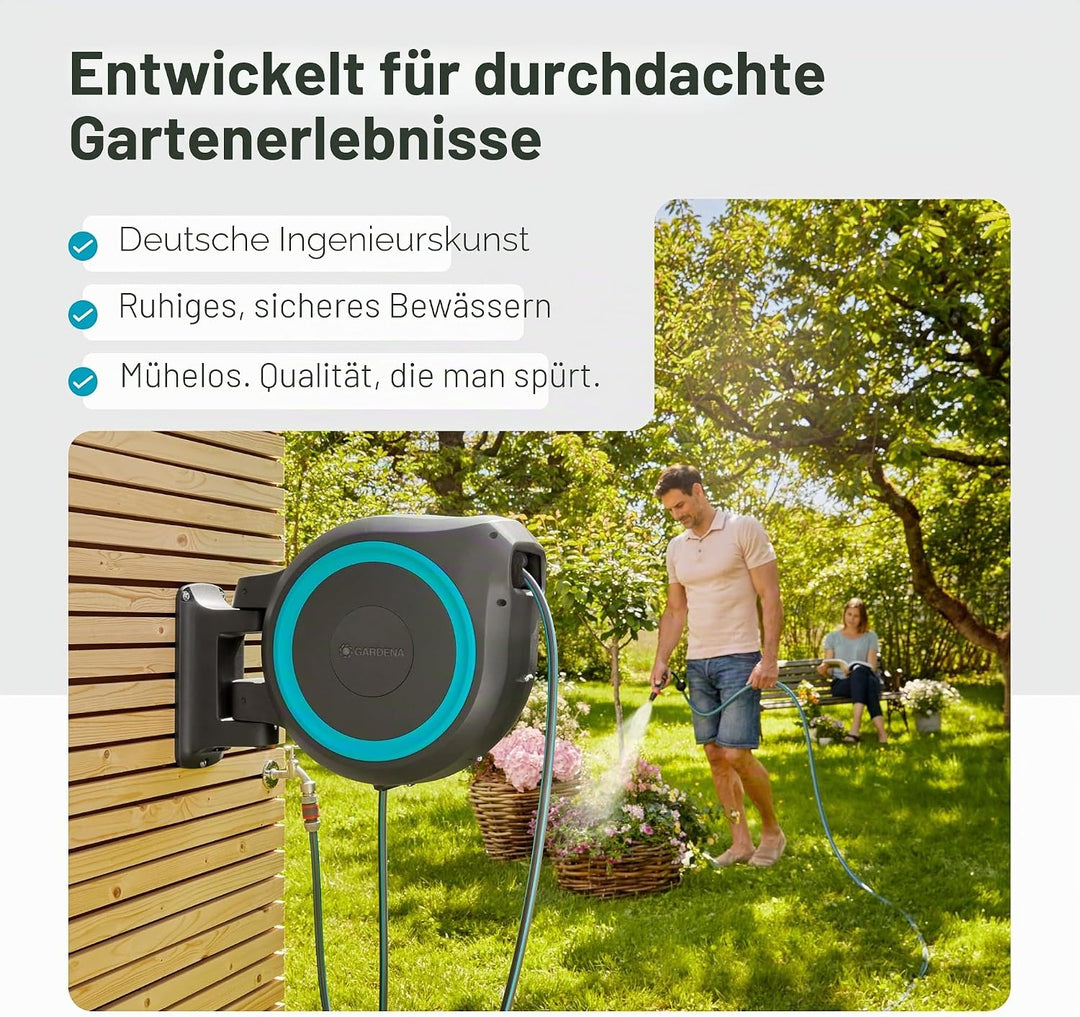 GARDENA Schlauchtrommel zur Wandmontage, einziehbar, 35 m, Schwarz und Türkis 115 ft, 115 ft