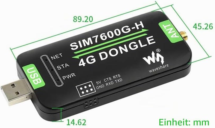 Waveshare SIM7600G-H 4G DONGLE with Antenna,Supports Global Band,Industrial Grade 4G Communication a