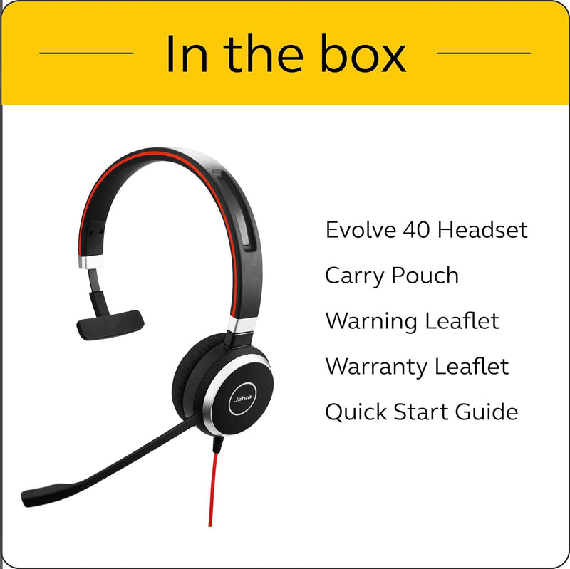 Jabra Evolve 40 MS Mono Headset - Microsoft zertifizierte Kopfhörer für VoIP Softphone mit passivem