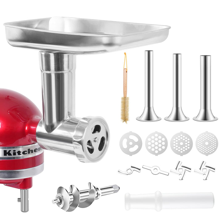 Edelstahl Fleischwolf für KitchenAid Mixer, Fleischwolfaufsatz für Kitchenaid Standmixer, spülmaschi