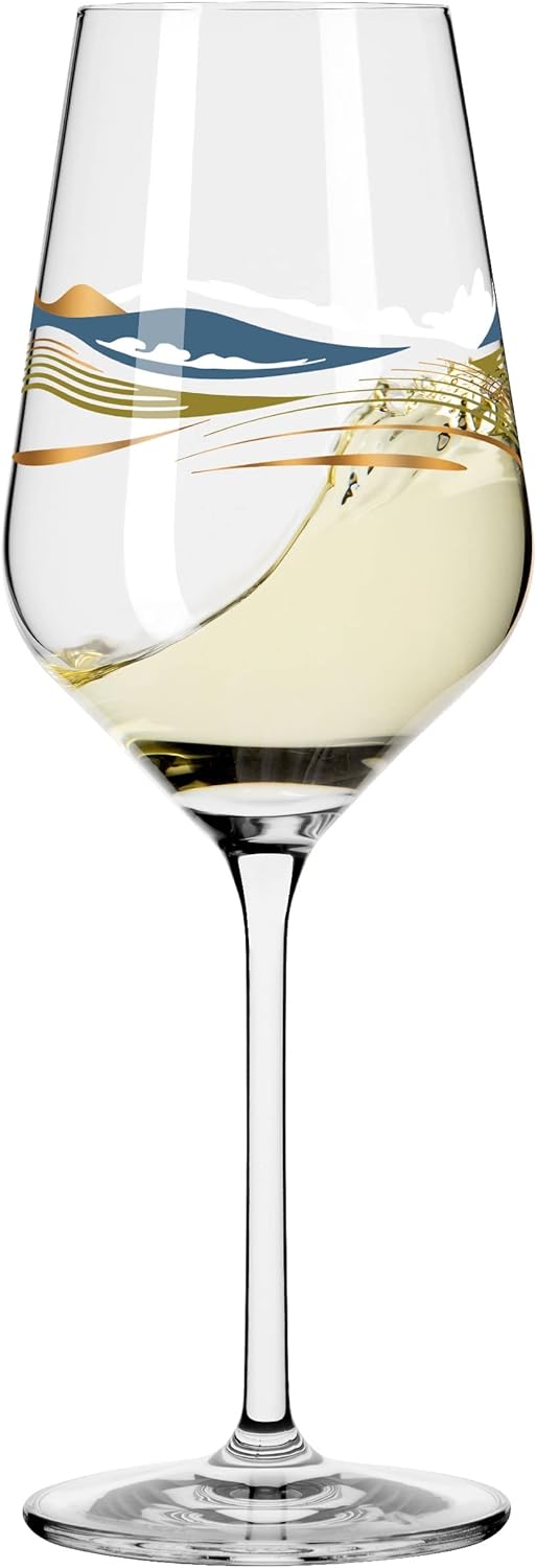 RITZENHOFF 3011007 Weissweinglas 300 ml - Serie Herzkristall Nr. 7 – mit Landschaftsmotiv in Roségol