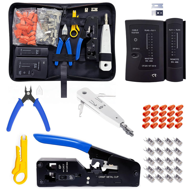 Netzwerk Werkzeug Set, Pass Through RJ45 Crimpzange für Cat5/Cat6/Cat7 mit 20x RJ45 Stecker, Netzwer