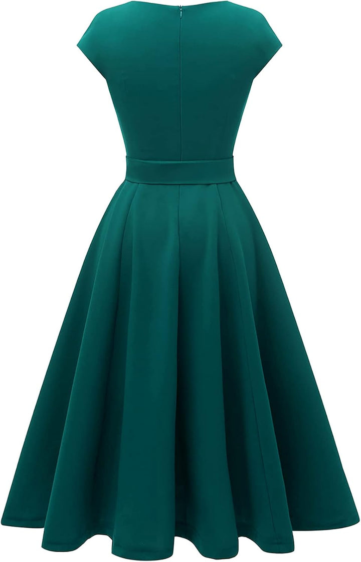 DRESSTELLS Cocktailkleid Damen Elegant Weihnachts 1950er Vintage A-Line Swing Knielang Festlich Wint