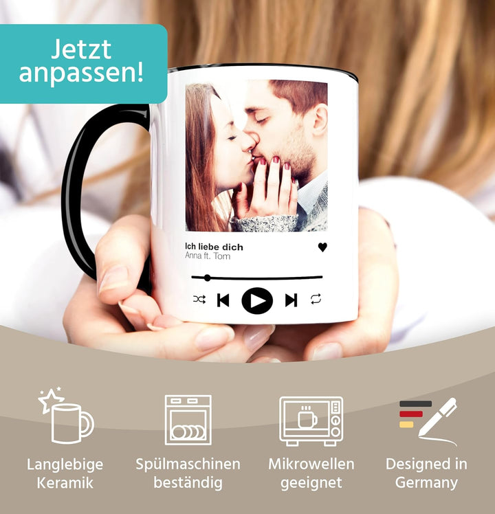 Tasse mit Foto Song Cover Playlist Musik Liebes-Geschenk Freundschaft personalisiert mit Bild und Wu