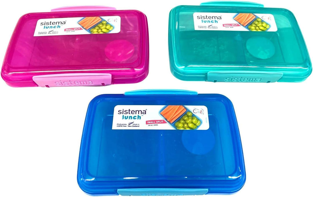 Sistema Vorratsbehälter, 350 ml, 3er-Pack, bunt - Lunchbox Split 2fach unterteilt 1735 - pink, blau,